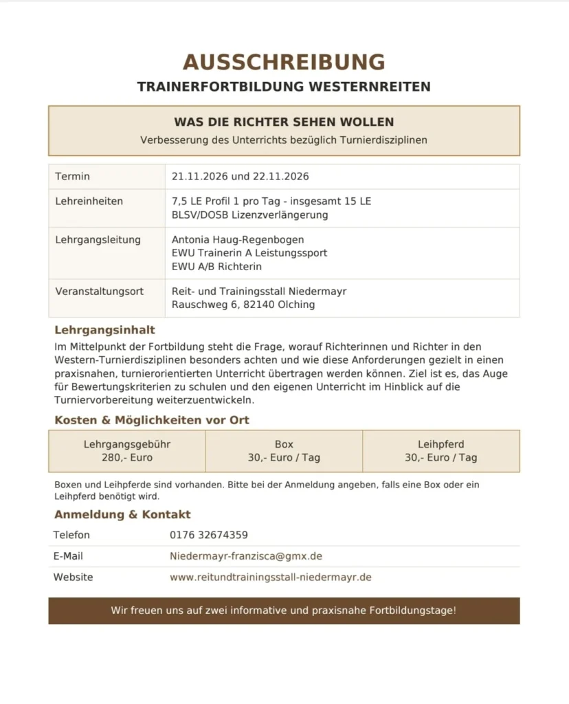 Trainerfortbildung Westernreiten in Olching: „Was die Richter sehen wollen“